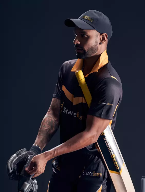 Shikar Dhawan Holding a Bat With StanceBeam Cricket Bat Sensor